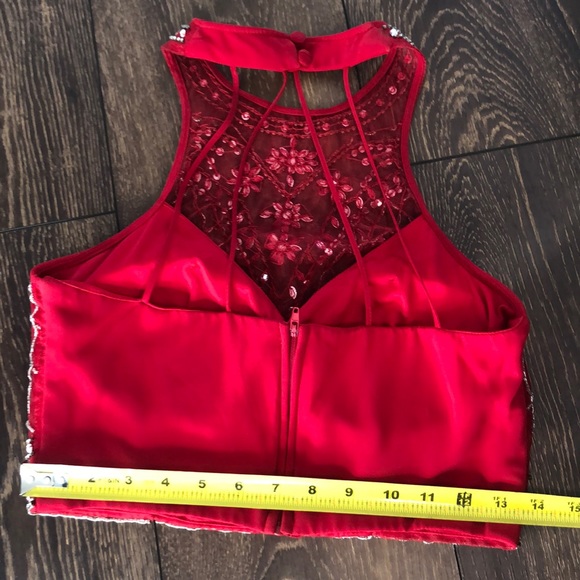 Red 2pc Formal Jeweled Halter Dress Size 7/8 - Picture 8 of 12